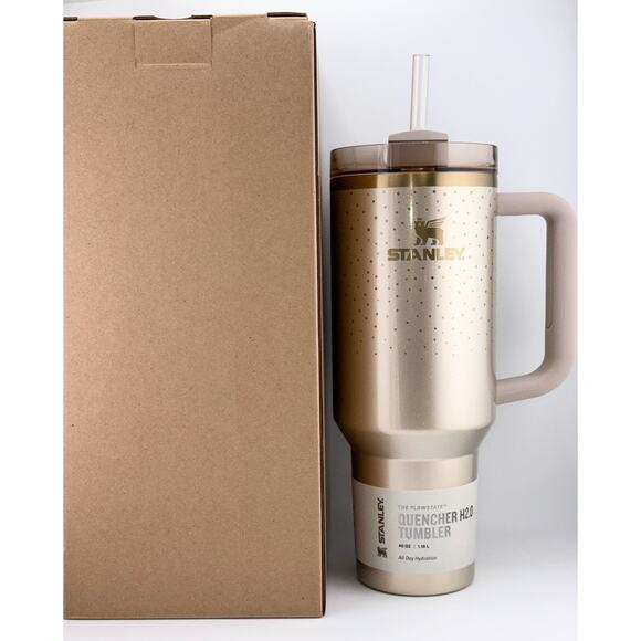 STANLEY HOLIDAY Quencher H2.0 FlowState Tumbler 40 oz, GOLD PROSECCO SHIMMER - Picture 1 of 6